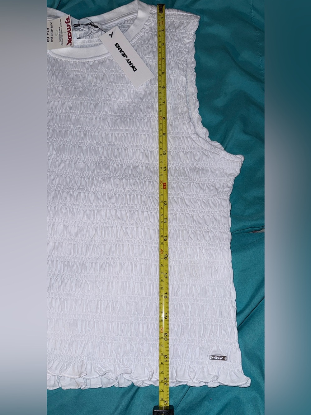 DKNY White Smocked Ruffle Hem Sleeveless Tank - Picture 3 of 3